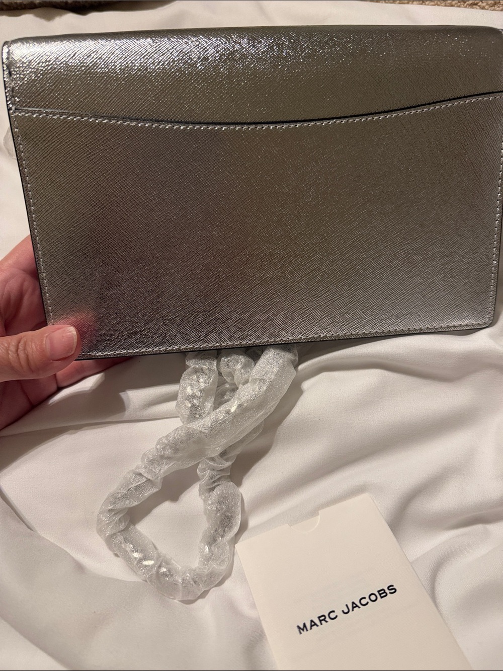 NWT Marc Jacobs Metallic Silver Wallet on Chain Crossbody Bag - Picture 7 of 12